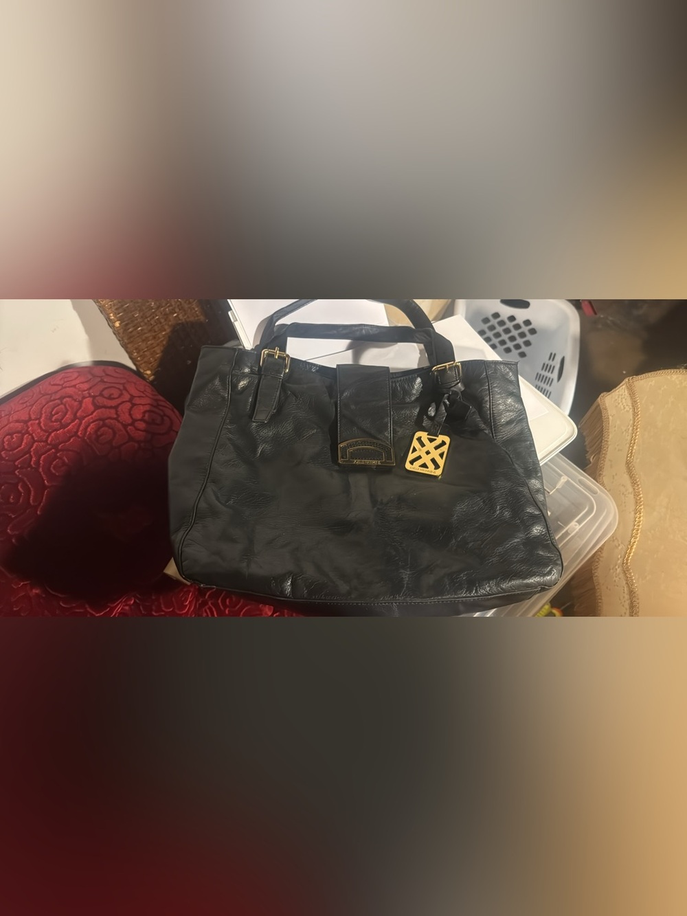 Othr Black Shoulder Tote with Gold Charm